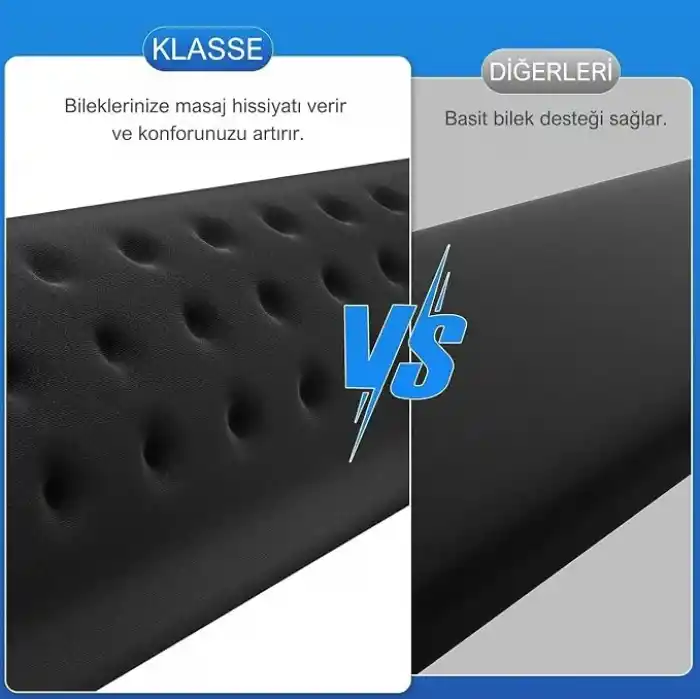 Klasse Gaming Klavye ve Mouse Bilek Destek Seti, ErgoPad, Kaymaz Tabanlı, Nefes Alan Kumaş, Ağrı Önleyici (Siyah Destek Seti)