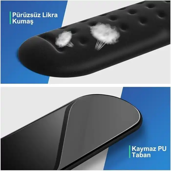 Klasse Gaming Klavye ve Mouse Bilek Destek Seti, ErgoPad, Kaymaz Tabanlı, Nefes Alan Kumaş, Ağrı Önleyici (Siyah Destek Seti)