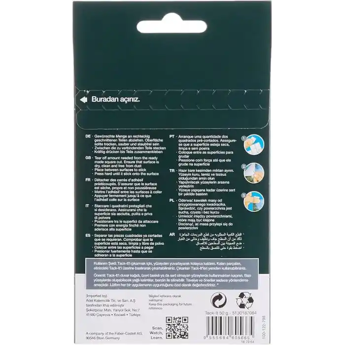 Faber-Castell Tack-it Beyaz, 50 gr, 90 Parça, Yeniden Kullanılabilir Hamur Yapıştırıcı, Sökülebilir ve İz Bırakmaz