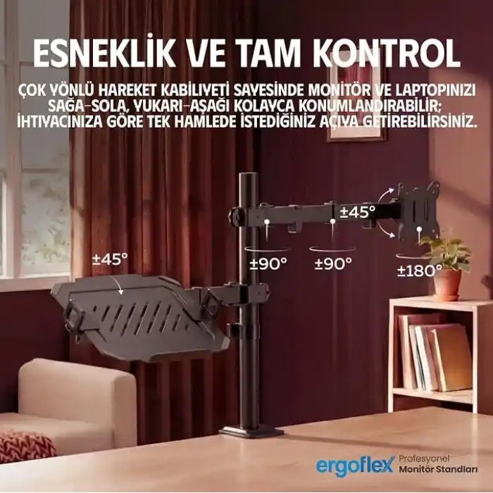 Ergoflex A74L Çift Kol Profosyonel 17-32 Monitör Tutucu ve Laptop Standı