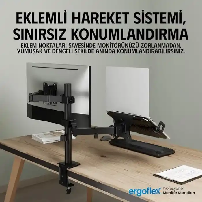 Ergoflex A74L Çift Kol Profosyonel 17-32 Monitör Tutucu ve Laptop Standı