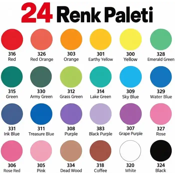 Akrilik Marker Kalem Seti 24lı, Esnek Fırça Uçlu Boya Kalemi