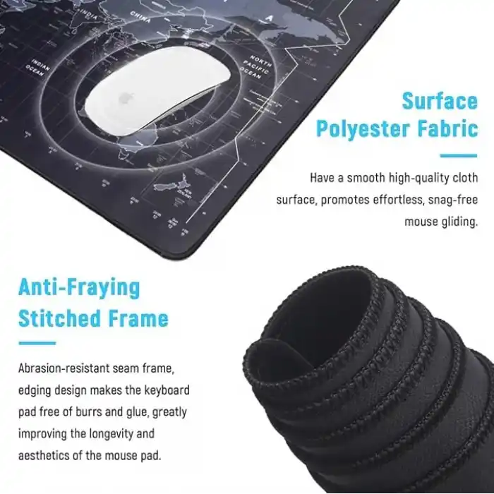 Zerfa Dünya Haritası Ekstra Büyük Genişletilmiş Kaymaz Kauçuk Oyun Mouse Pad & Klavye Masa Mat Bilgisayar Aptop için (900 mm X 400 mm X 2 mm) L Zmp253 Siyah (Dünya Haritası, 90 X 40 cm)