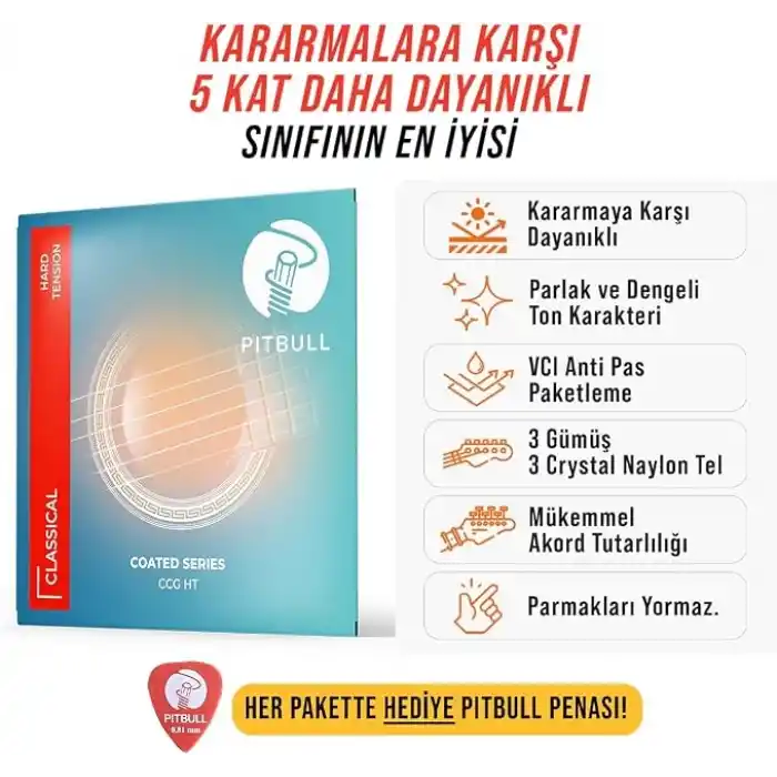 Pitbull Klasik Gitar Teli Coated Seri Hard Tansiyon SET CCG HT