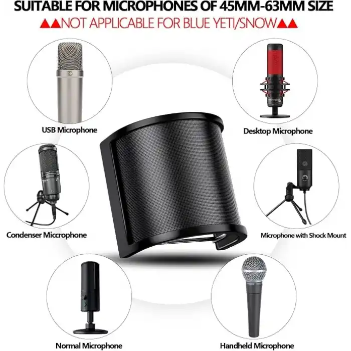 PEMOTech Mikrofon Pop Filtresi, [Yükseltilmiş Üç Katman] Mikrofon Pop Filtresi, Mikrofon Ön Cam Kapağı, Ses Kaydı için El Mikrofon Kalkanı Maskesi, Youtube Videoları, Akış