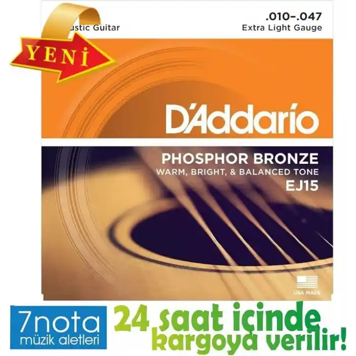 Daddario Ej15 Akustik Gitar Tel Seti, Phosphor-Bronze, Extra Light, 10-47