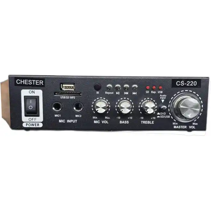 Chester CS-220 Bluetooth Stereo Amfi USB SD MP3 Dijital Ekranlı Çift Mikrofon Girişli Karaoke Anfi