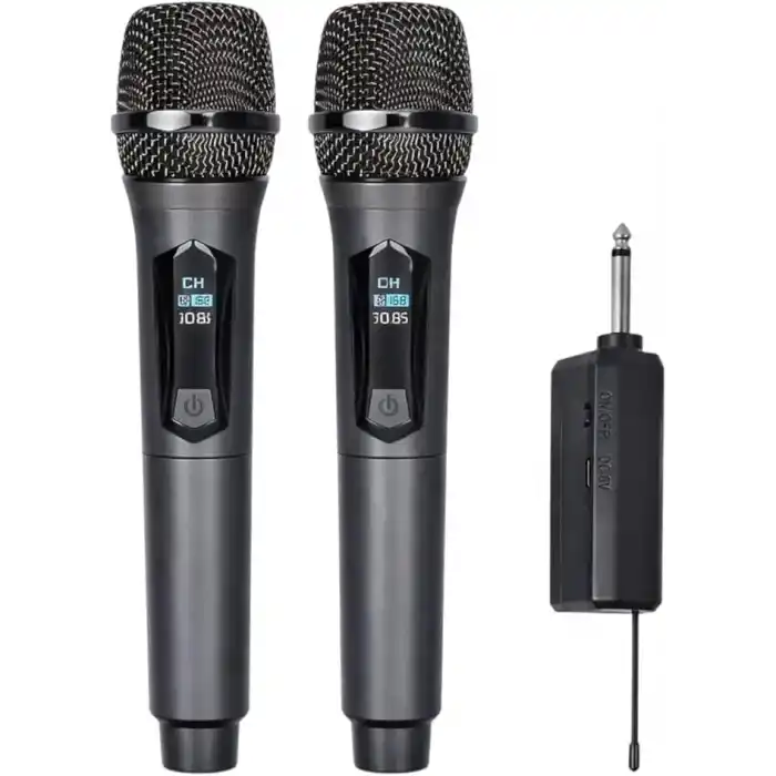 YK-MC448 Çift El Kablosuz Mikrofon Seti – 2.4G UHF Wireless, 50 m Menzil, Alıcılı, Sahne Sunum Karaoke Uyumlu