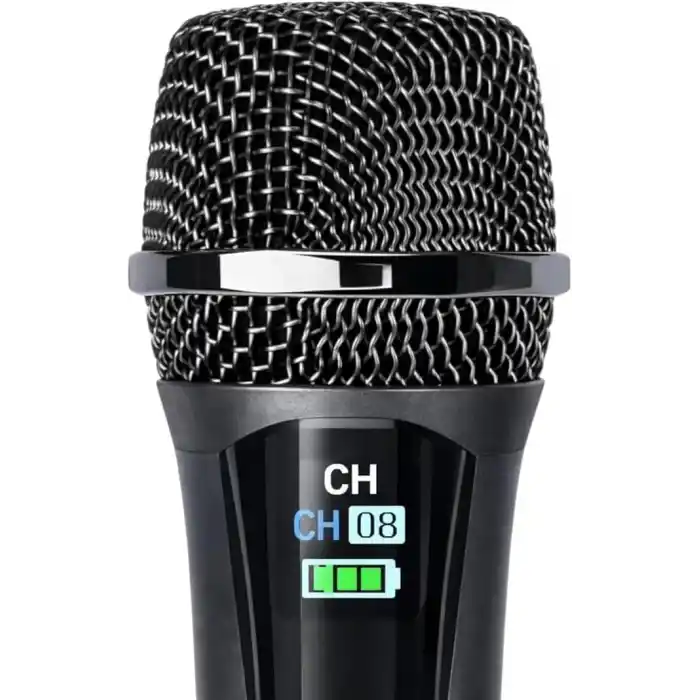 YK-MC448 Çift El Kablosuz Mikrofon Seti – 2.4G UHF Wireless, 50 m Menzil, Alıcılı, Sahne Sunum Karaoke Uyumlu