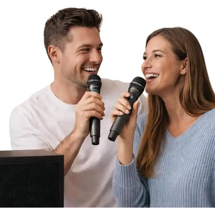 YK-MC448 Çift El Kablosuz Mikrofon Seti – 2.4G UHF Wireless, 50 m Menzil, Alıcılı, Sahne Sunum Karaoke Uyumlu
