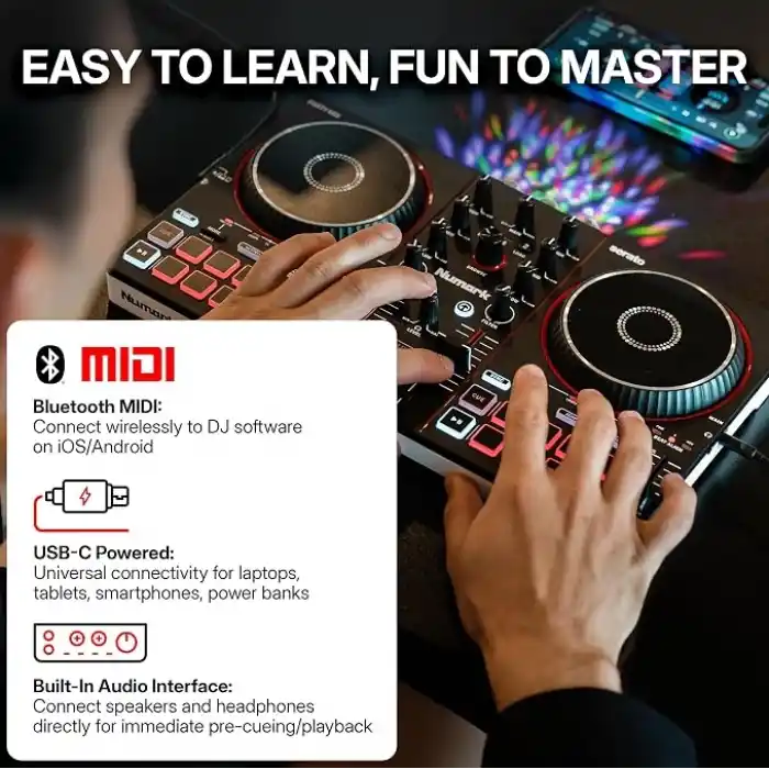 Numark Party Mix III Dahili Işıklı Bluetooth DJ Controller – 2 Deck, 16 Pad, Stems Kontrolü, Beat Assist, Smart Fader, USB-C, Serato DJ Lite & Algoriddim djay Dahil, Başlangıç DJ Seti
