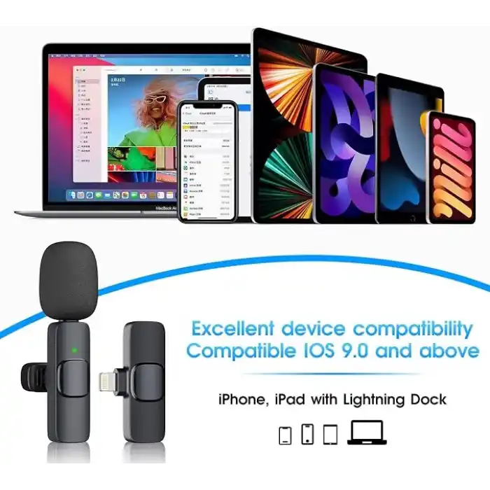 Kopdkes Profesyonel kablosuz yaka mikrofonu iPhone iPad, Plug-Play 2.4G Ultra Düşük Gecikme-Dahili Gürültü Azaltma Çip Yaka Mikrofon Röportaj, Podcast, Vlog, YouTube