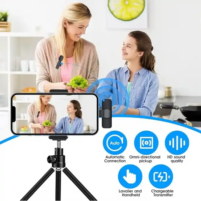 Kopdkes Profesyonel kablosuz yaka mikrofonu iPhone iPad, Plug-Play 2.4G Ultra Düşük Gecikme-Dahili Gürültü Azaltma Çip Yaka Mikrofon Röportaj, Podcast, Vlog, YouTube