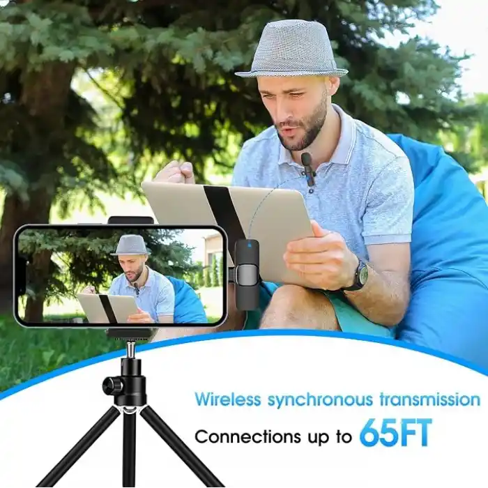 Kopdkes Profesyonel kablosuz yaka mikrofonu iPhone iPad, Plug-Play 2.4G Ultra Düşük Gecikme-Dahili Gürültü Azaltma Çip Yaka Mikrofon Röportaj, Podcast, Vlog, YouTube