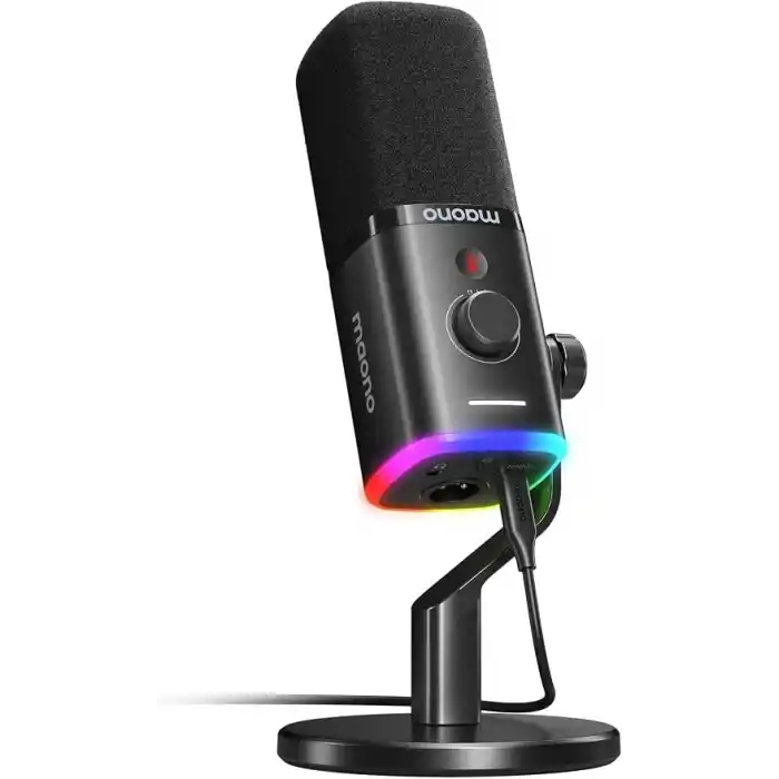 MAONO Akış, Podcast ve Stüdyo Kaydı için USB/XLR Oyun Mikrofonları, PC, PS4/PS5, Mikserler için Çift Gürültü Engelleme, Yazılım, RGB ve Sessiz Düğmeye Sahip Dinamik Mikrofonlar (PD100X Siyah)
