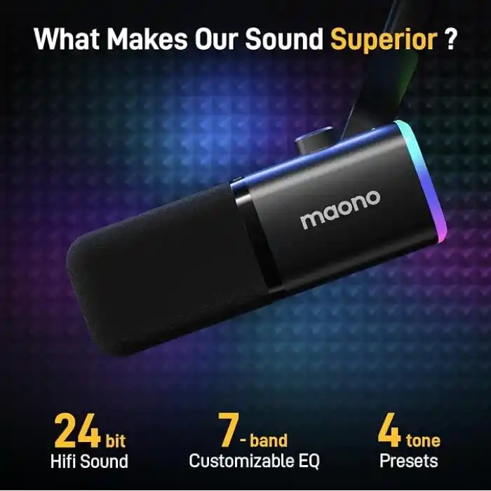 MAONO Akış, Podcast ve Stüdyo Kaydı için USB/XLR Oyun Mikrofonları, PC, PS4/PS5, Mikserler için Çift Gürültü Engelleme, Yazılım, RGB ve Sessiz Düğmeye Sahip Dinamik Mikrofonlar (PD100X Siyah)