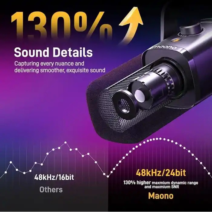 MAONO Akış, Podcast ve Stüdyo Kaydı için USB/XLR Oyun Mikrofonları, PC, PS4/PS5, Mikserler için Çift Gürültü Engelleme, Yazılım, RGB ve Sessiz Düğmeye Sahip Dinamik Mikrofonlar (PD100X Siyah)