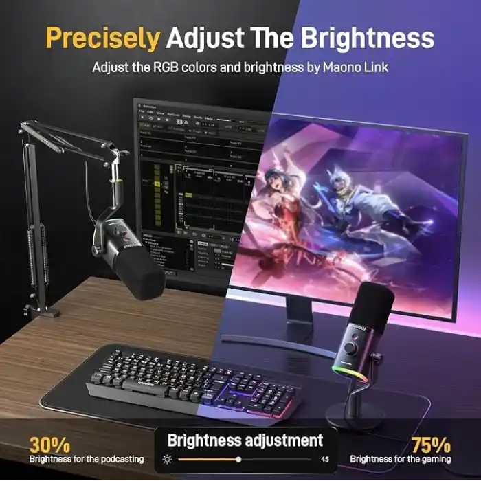 MAONO Akış, Podcast ve Stüdyo Kaydı için USB/XLR Oyun Mikrofonları, PC, PS4/PS5, Mikserler için Çift Gürültü Engelleme, Yazılım, RGB ve Sessiz Düğmeye Sahip Dinamik Mikrofonlar (PD100X Siyah)
