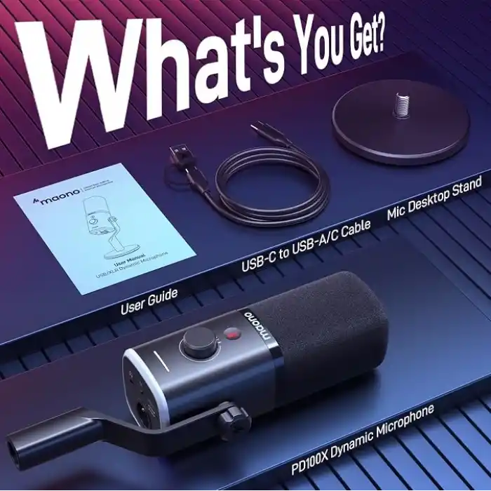 MAONO Akış, Podcast ve Stüdyo Kaydı için USB/XLR Oyun Mikrofonları, PC, PS4/PS5, Mikserler için Çift Gürültü Engelleme, Yazılım, RGB ve Sessiz Düğmeye Sahip Dinamik Mikrofonlar (PD100X Siyah)
