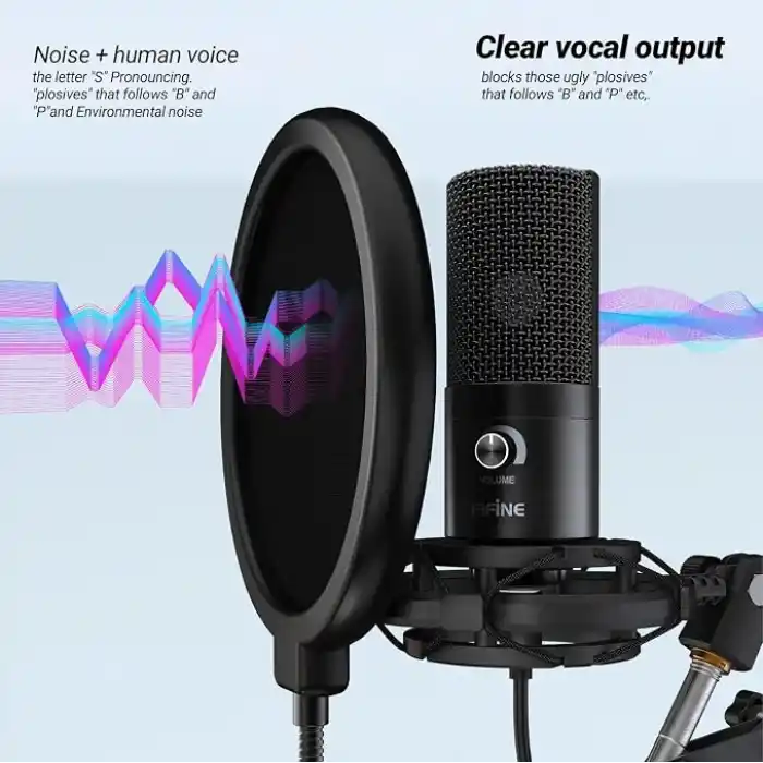 FIFINE Boom Arm veya Masaüstü Standı için Mikrofon Pop Filtresi, Çift Katmanlı Mikrofon Kalkanı, Kaz boynu Klipsi, Akış, Podcasting, Seslendirme, Ev Kayıt Stüdyosu için Şarkı Söyleme