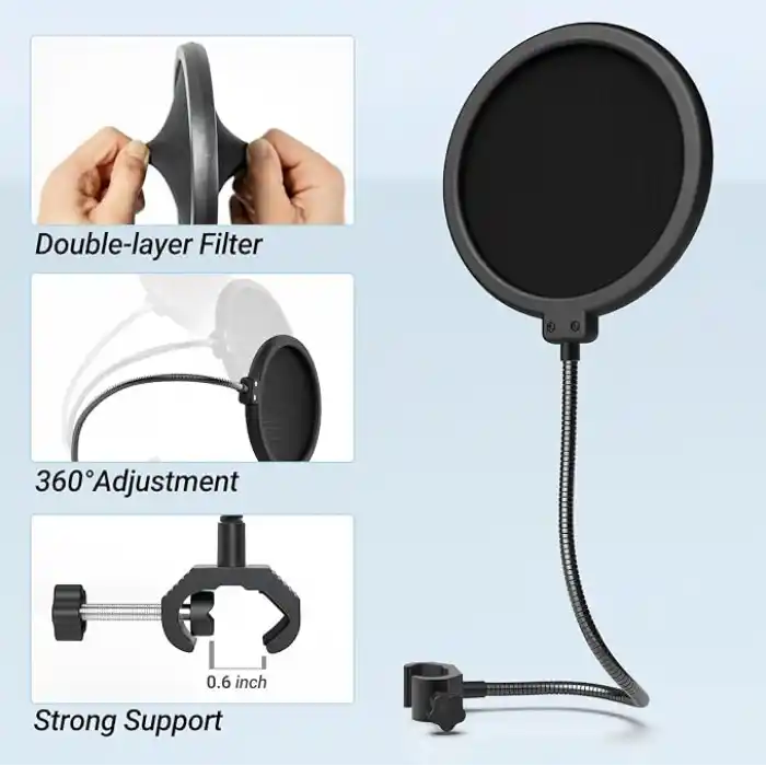 FIFINE Boom Arm veya Masaüstü Standı için Mikrofon Pop Filtresi, Çift Katmanlı Mikrofon Kalkanı, Kaz boynu Klipsi, Akış, Podcasting, Seslendirme, Ev Kayıt Stüdyosu için Şarkı Söyleme