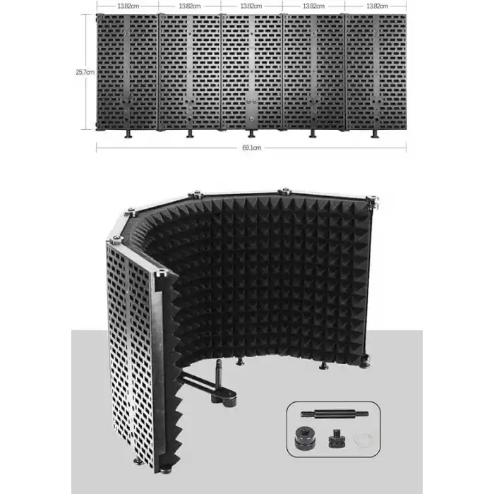 Midex PF-43 Mikrofon Ses Yalıtım İzolasyon Paneli 5 Bölümlü Ayaklı (69x26 cm)
