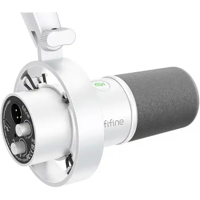 FIFINE Stüdyo XLR Dinamik Mikrofon, Akış Kaydı için USB PC Podcast Mikrofon, XLR/USB Vokal Mikrofon, Dokunarak Sessiz, Kazanç Düğmesi, Kulaklık İzleme - Amplitank K688 Beyaz