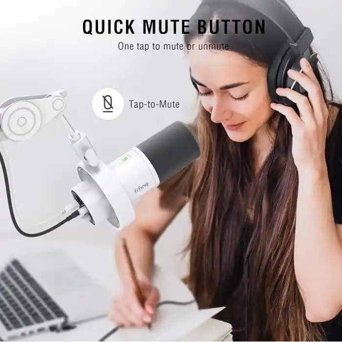 FIFINE Stüdyo XLR Dinamik Mikrofon, Akış Kaydı için USB PC Podcast Mikrofon, XLR/USB Vokal Mikrofon, Dokunarak Sessiz, Kazanç Düğmesi, Kulaklık İzleme - Amplitank K688 Beyaz