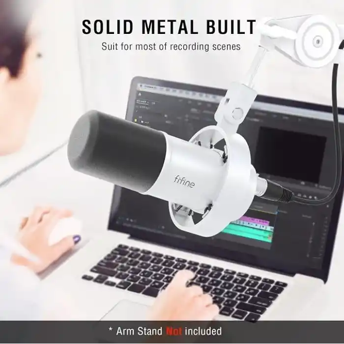 FIFINE Stüdyo XLR Dinamik Mikrofon, Akış Kaydı için USB PC Podcast Mikrofon, XLR/USB Vokal Mikrofon, Dokunarak Sessiz, Kazanç Düğmesi, Kulaklık İzleme - Amplitank K688 Beyaz