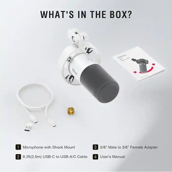 FIFINE Stüdyo XLR Dinamik Mikrofon, Akış Kaydı için USB PC Podcast Mikrofon, XLR/USB Vokal Mikrofon, Dokunarak Sessiz, Kazanç Düğmesi, Kulaklık İzleme - Amplitank K688 Beyaz