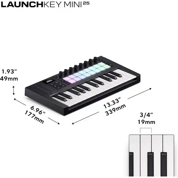 Novation Launchkey Mini 25 [MK4] — Taşınabilir 25 Mini Tuşlu, USB, MIDI Klavye Kontrolörü, DAW Entegrasyonu ile. Akor Modu, Ölçek Modu, Davul Pedleri ve Arpejjatör. Müzik Yaratma Yazılımı Paketi Dahil