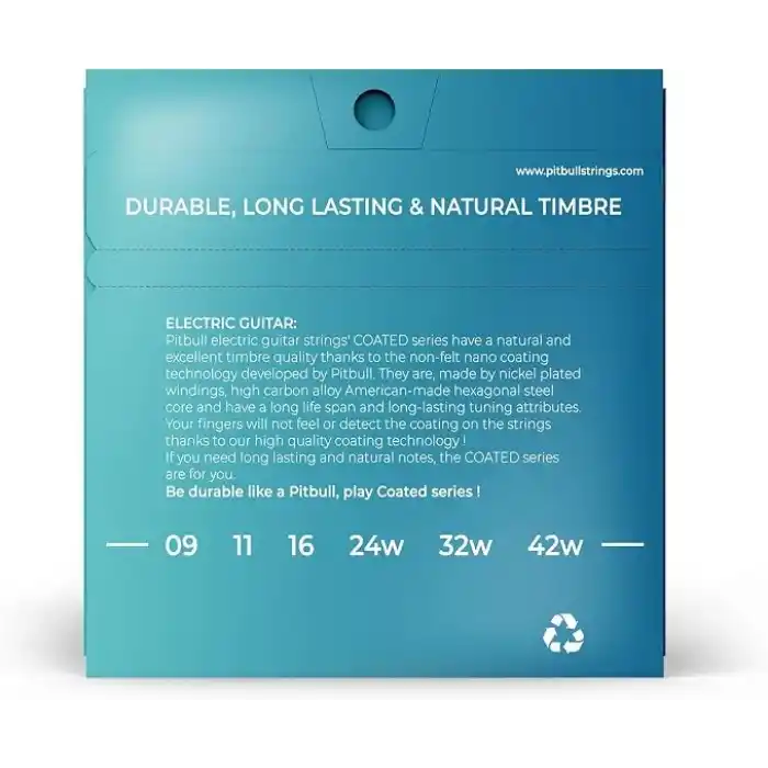 Pitbull Strings Coated Seri Elektro Gitar Teli – Uzun Ömürlü, Parlak Ton, Yüksek Dayanıklılık (09-42 Süper Light)