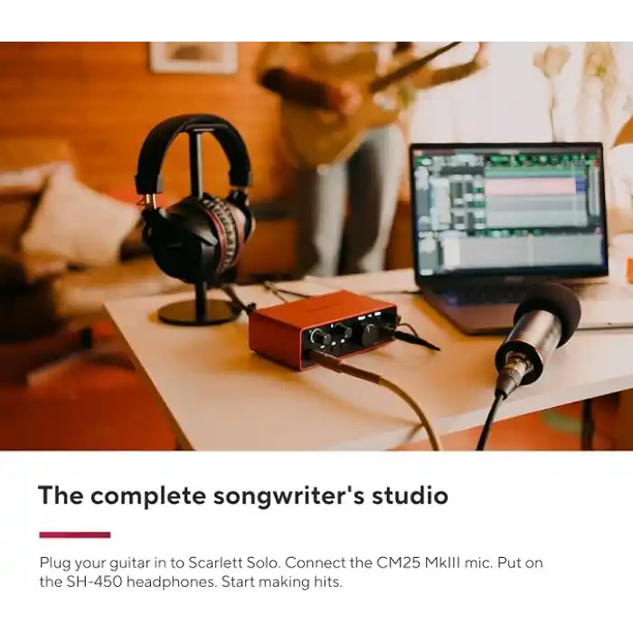 Focusrite Scarlett Solo Studio Gen 4 Ses Kayıt Paketi: Şarkı Yazarları İçin Kayıt, Yayın ve Podcasting İçin Kondansatör Mikrofon ve Kulaklık, USB Audio Arayüzü
