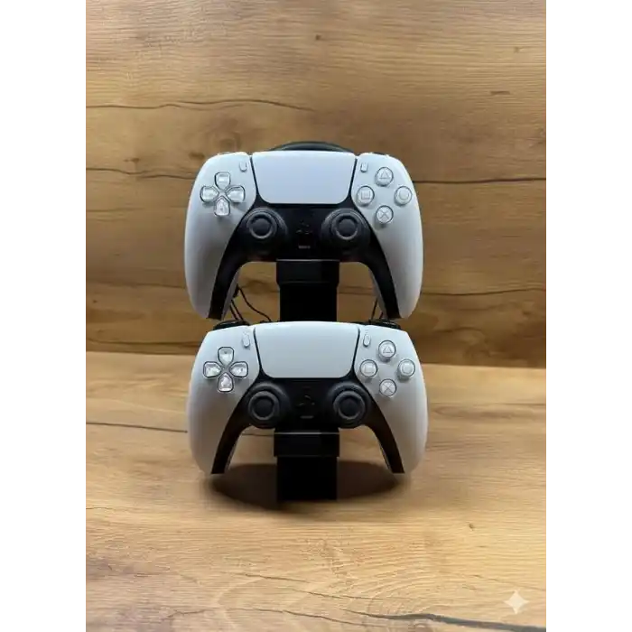 PS5 DualSense 2’li Oyun Kolu ve Kulaklık Standı Siyah Renk | 3D Baskı Şık Dikey Tutucu (21.5x18x4 cm)