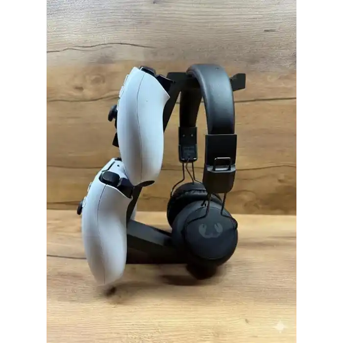 PS5 DualSense 2’li Oyun Kolu ve Kulaklık Standı Siyah Renk | 3D Baskı Şık Dikey Tutucu (21.5x18x4 cm)