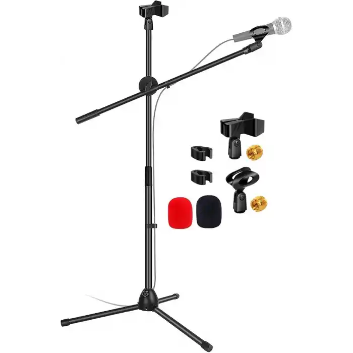 5 Core Mikrofon Standı Zemin Evrensel Yüksekliği Ayarlanabilir Tripod Mikrofon Standları 2 Mikrofon Tutar w Uzayan Teleskopik Bom Kolu Katlanabilir Taşınabilir Sahne Üzerinde Stüdyo için Siyah - MS