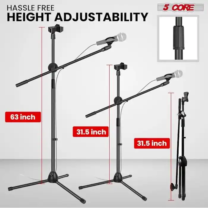 5 Core Mikrofon Standı Zemin Evrensel Yüksekliği Ayarlanabilir Tripod Mikrofon Standları 2 Mikrofon Tutar w Uzayan Teleskopik Bom Kolu Katlanabilir Taşınabilir Sahne Üzerinde Stüdyo için Siyah - MS