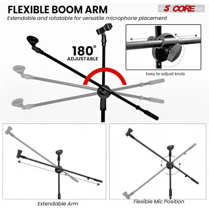 5 Core Mikrofon Standı Zemin Evrensel Yüksekliği Ayarlanabilir Tripod Mikrofon Standları 2 Mikrofon Tutar w Uzayan Teleskopik Bom Kolu Katlanabilir Taşınabilir Sahne Üzerinde Stüdyo için Siyah - MS