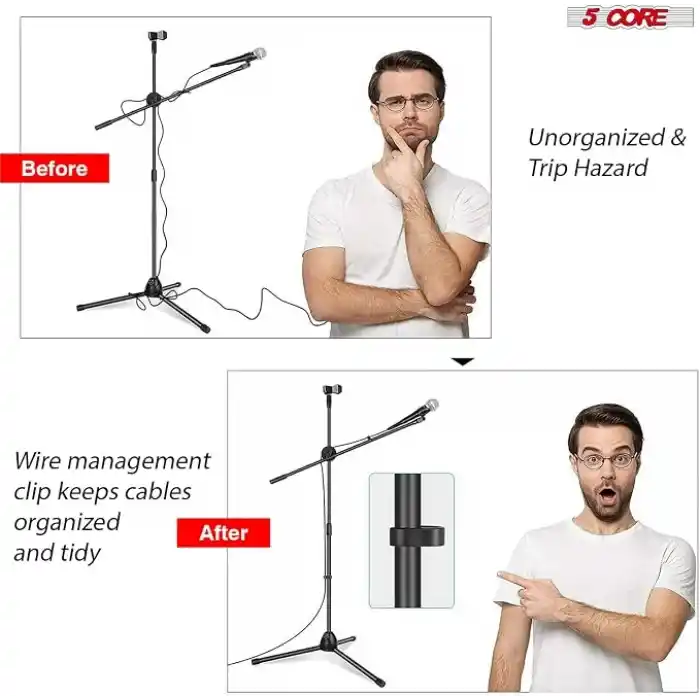 5 Core Mikrofon Standı Zemin Evrensel Yüksekliği Ayarlanabilir Tripod Mikrofon Standları 2 Mikrofon Tutar w Uzayan Teleskopik Bom Kolu Katlanabilir Taşınabilir Sahne Üzerinde Stüdyo için Siyah - MS