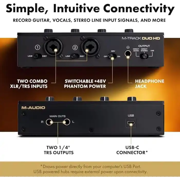 M-AUDIO M-TRACK DUO HD - Mac, PC, iOS ve Android için Pro-Grade 2x2 USB-C Ses Arabirimi