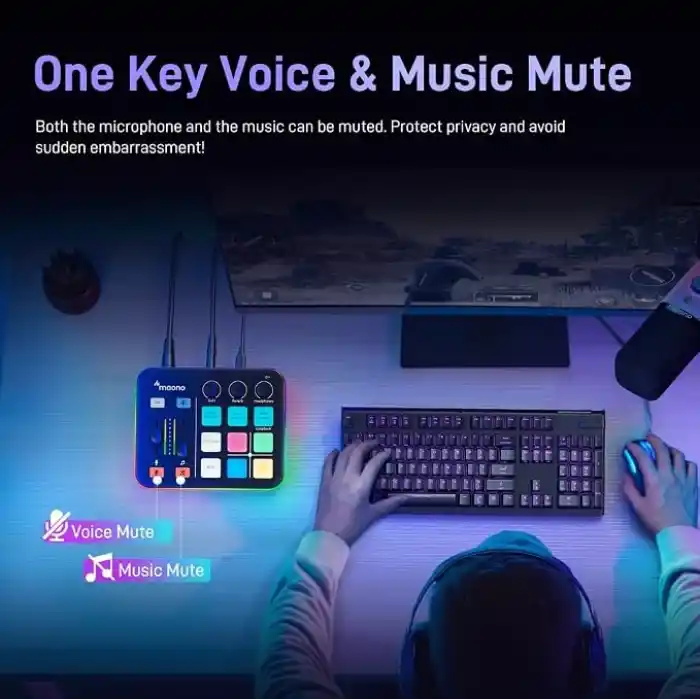 MAONO Oyun Ses Mikseri, Pro-preamp ile Ses Arayüzü, RGB, Bluetooth, Canlı Yayın için 48V Phantom Power, Podcasting, İçerik Oluşturma, Oyun MaonoCaster G1 NEO (SİYAH)