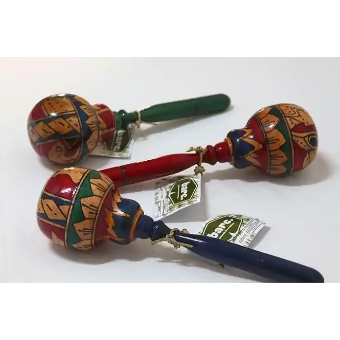 BARC Ahşap Maracas Büyük Yuvarlak Uzak Doğu Müzik Aleti, Mahoni Ağacı, 27 cm x 8 cm, Endonezya Bali El Yapımı