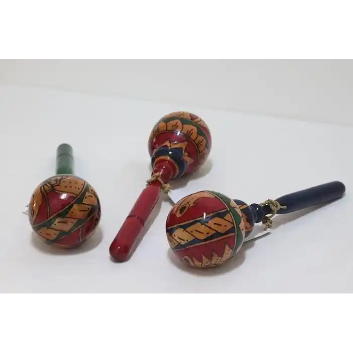 BARC Ahşap Maracas Büyük Yuvarlak Uzak Doğu Müzik Aleti, Mahoni Ağacı, 27 cm x 8 cm, Endonezya Bali El Yapımı