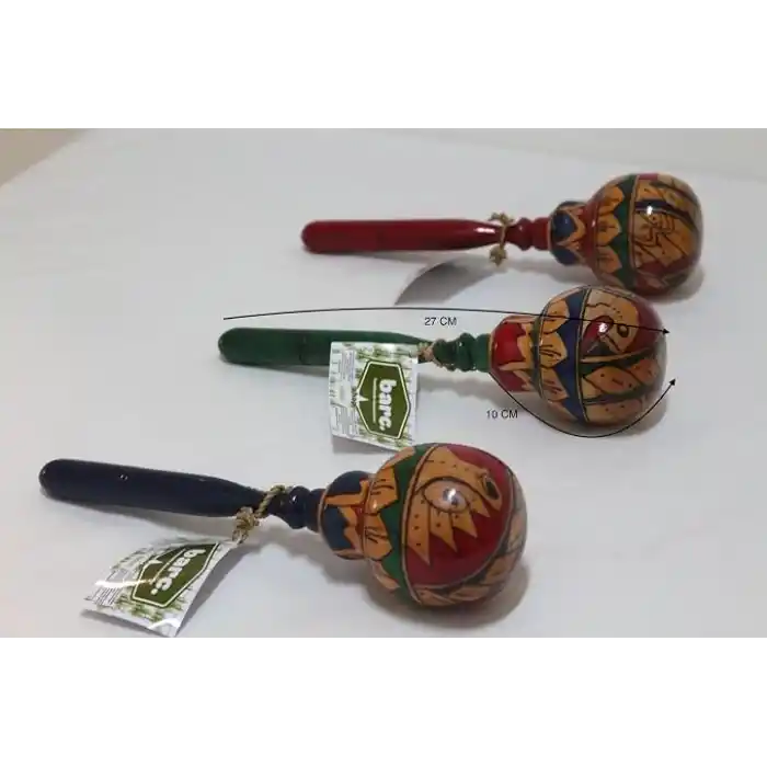 BARC Ahşap Maracas Büyük Yuvarlak Uzak Doğu Müzik Aleti, Mahoni Ağacı, 27 cm x 8 cm, Endonezya Bali El Yapımı