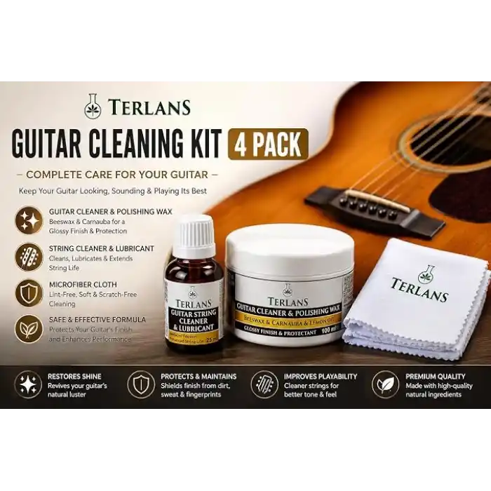 Terlans Gitar Temizlik Bakım Seti 4 lü Gövde Klavye Temizleyici Parlatıcı Vaks & Tel Yağlayıcı Guitar Cleaning Kit