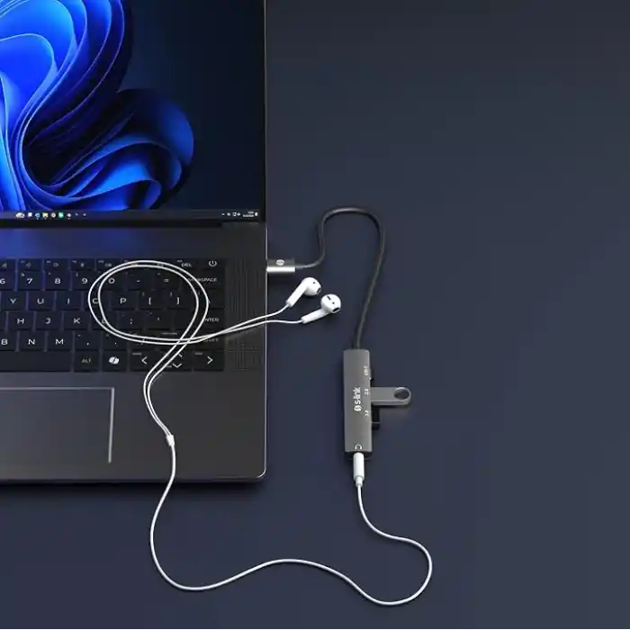 S-LINK SWV-USBC024 4 in 1 Gri Metal TypeC to 2*USB2.0 USB-C, 3.5mm Aux Port Type C Adaptör, SWV-USBC024
