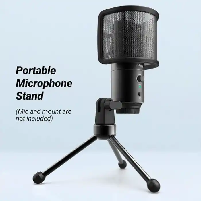 FIFINE Kaymaz Kauçuk Ayaklı Masaüstü Mikrofonu için Tripod Standı, Sağlam Metal Yapı, Oyun, Podcasting, Toplantılar, Sohbet için Katlanabilir Masa Mikrofonu Standı