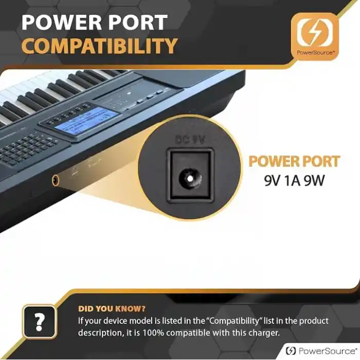 PowerSource Casio Klavye için 9V 1A UL Listeli AC Adaptör AD-5 AD-5MU WK-200 WK-210 CT-360 CTK-496 CTK-500 CTK-519 CTK-573 CTK-593 CTK-611 CTK-720 CTK-2100 CasioTone Tonu Banka Güç Kaynağı-Şarj-Kordon