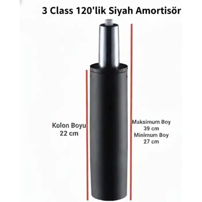 Sandofis 3 Class 120lik Siyah Amortisör, 22 cm Kolon Boyu, 27-39 cm Ayarlanabilir Boy