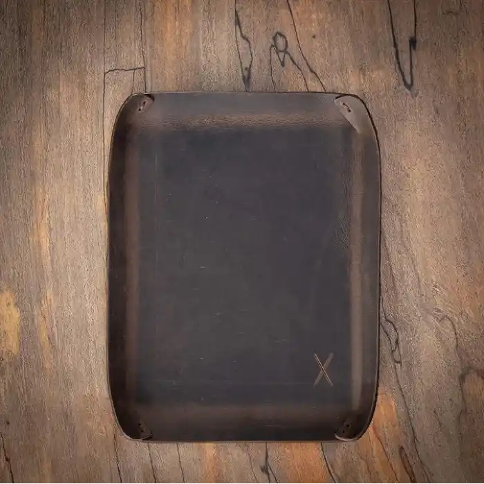 Masaüstü Organizer, Toplayıcı, Hakiki Deri Vale Tepsisi, Telefon pedi, Deri Sümen, Deri Pad, Deri Kase, Zarf ve Mektup Tepsisi, vallet tray, catch it all tray, leather (Kestane - Koyu Kahverengi)